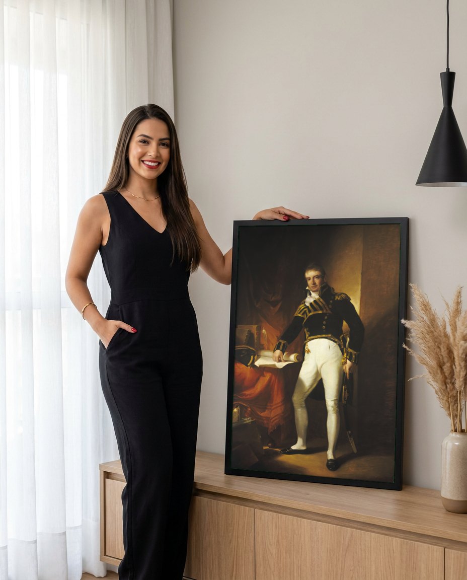 Quadro Decorativo Retrato de Oficial - Thomas Sully | modelo apresentando o quadro emoldurado