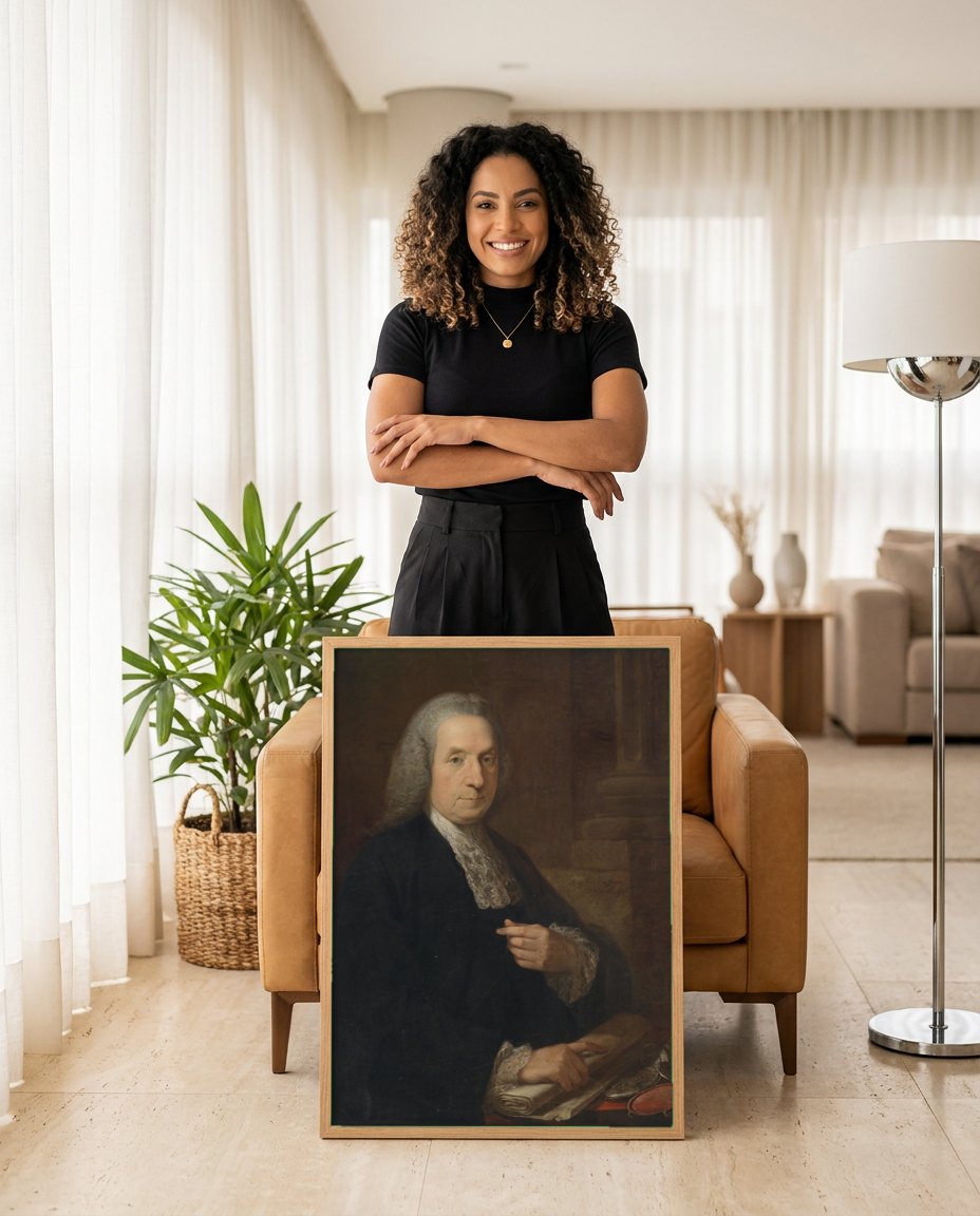 Quadro Decorativo Retrato de Cavalheiro - Angelica Kauffmann | modelo apresentando o quadro emoldurado