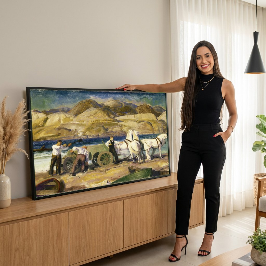 Quadro Decorativo A Pesca com Cavalo - George Bellows | modelo apresentando o quadro emoldurado