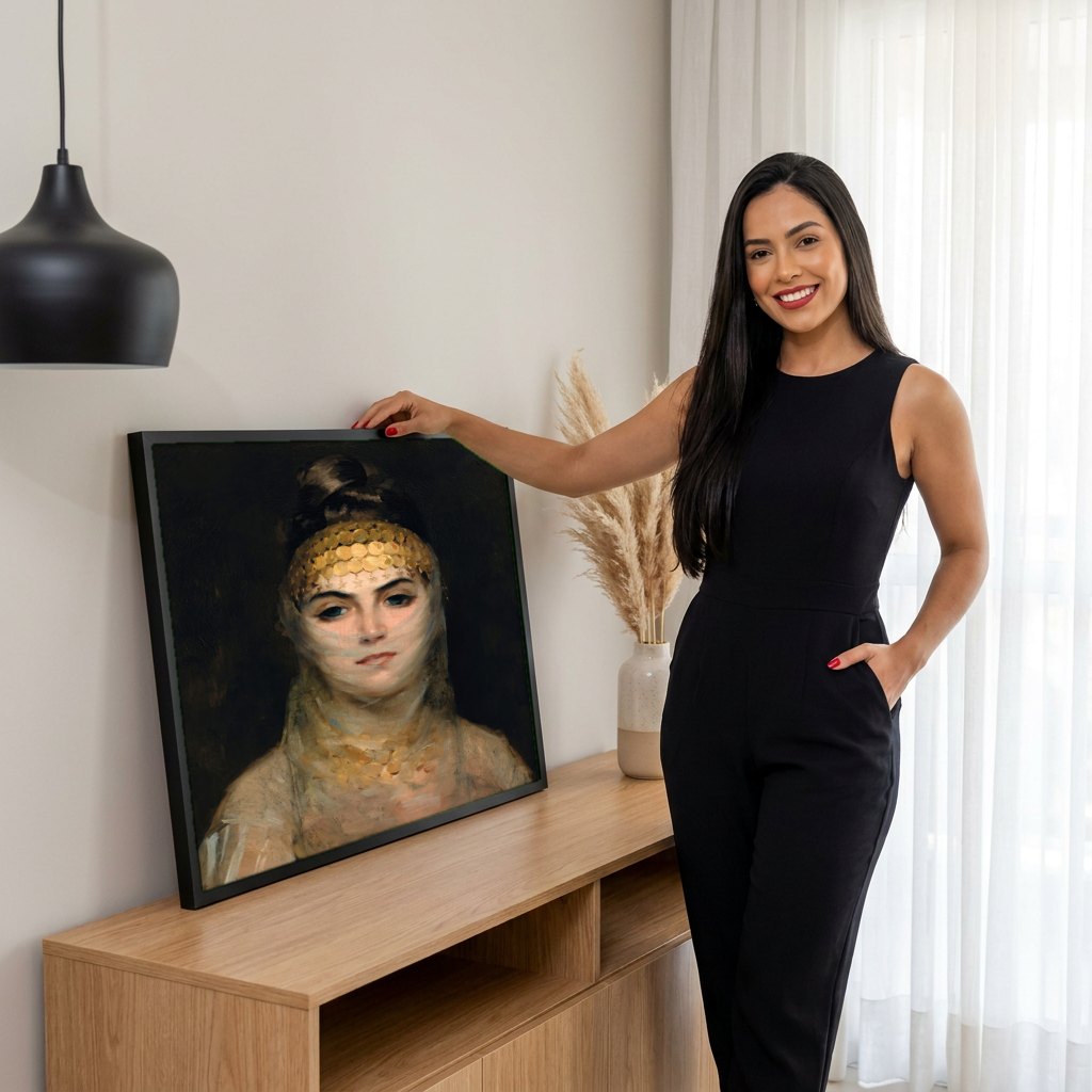 Quadro Decorativo A Jovem Grega - Theodoros Rall | modelo apresentando o quadro emoldurado