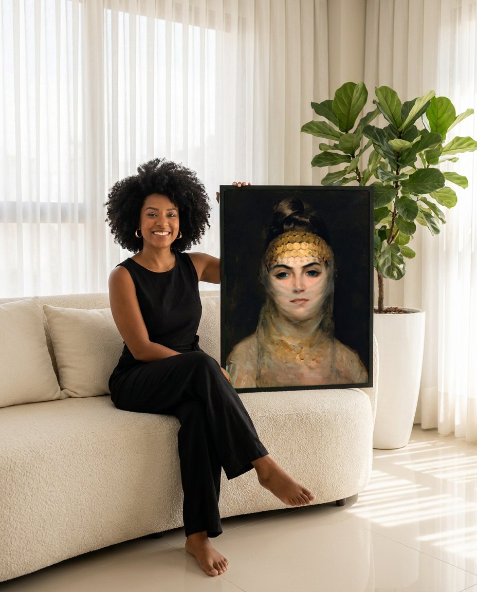 Quadro Decorativo A Jovem Grega - Theodoros Rall | modelo apresentando o quadro emoldurado