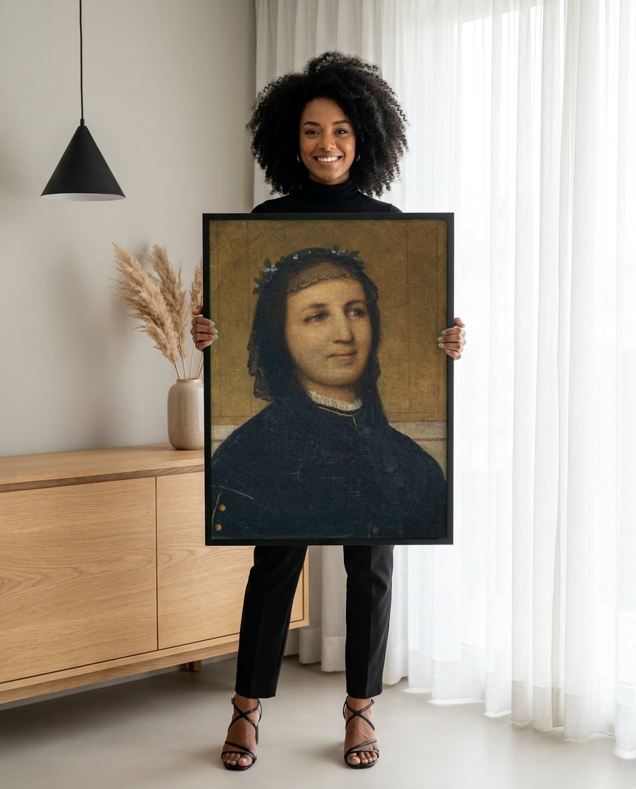 Quadro Decorativo Retrato de Mulher - Arnold Böcklin | modelo apresentando o quadro emoldurado
