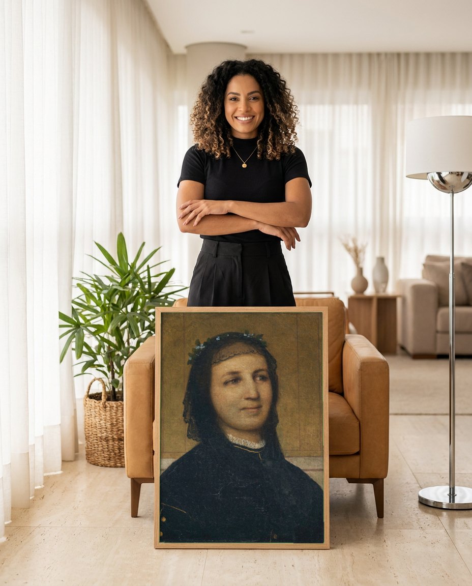 Quadro Decorativo Retrato de Mulher - Arnold Böcklin | modelo apresentando o quadro emoldurado