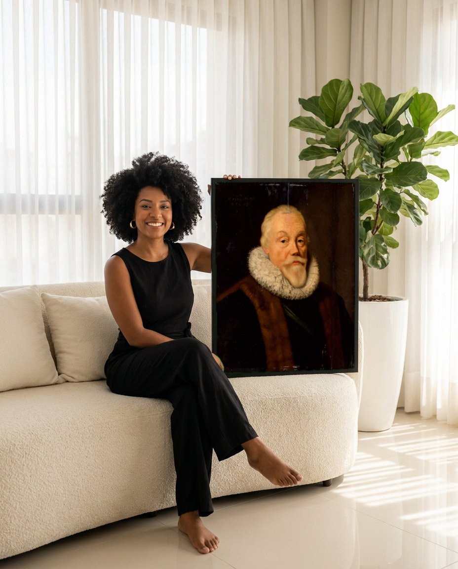 Quadro Decorativo Retrato de Cavalheiro - Daniël Mijtens | modelo apresentando o quadro emoldurado