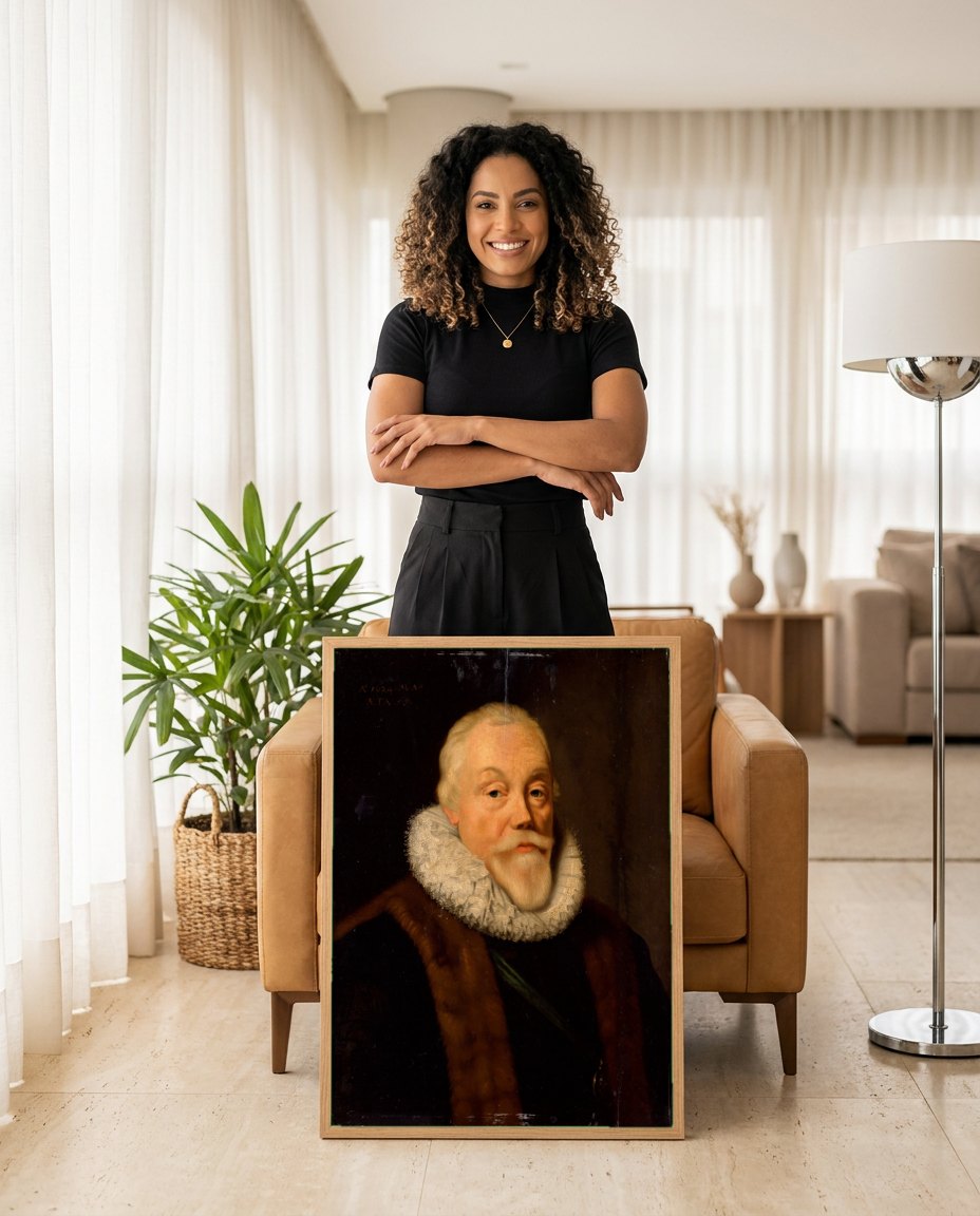 Quadro Decorativo Retrato de Cavalheiro - Daniël Mijtens | modelo apresentando o quadro emoldurado