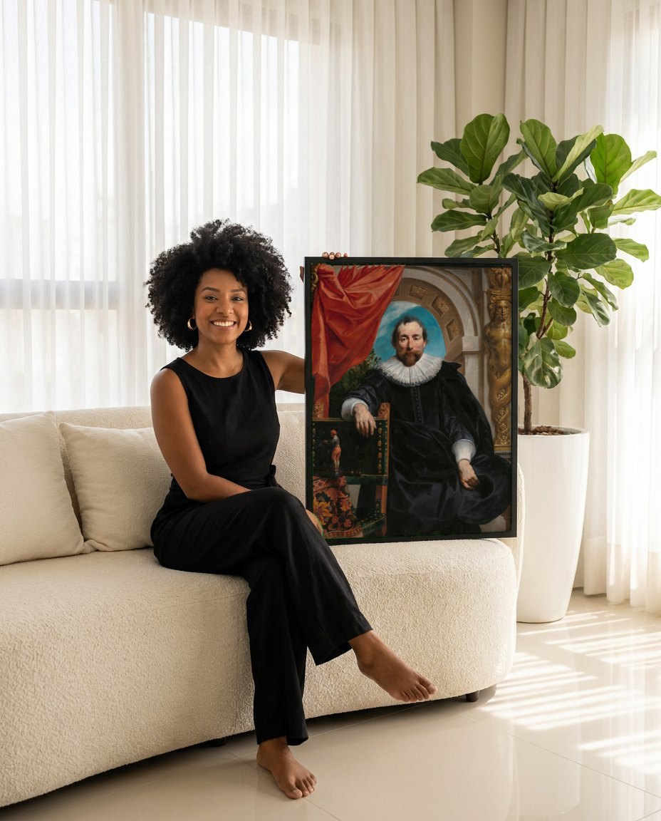 Quadro Decorativo Retrato de Cavalheiro - Jacob Jordaens | modelo apresentando o quadro emoldurado