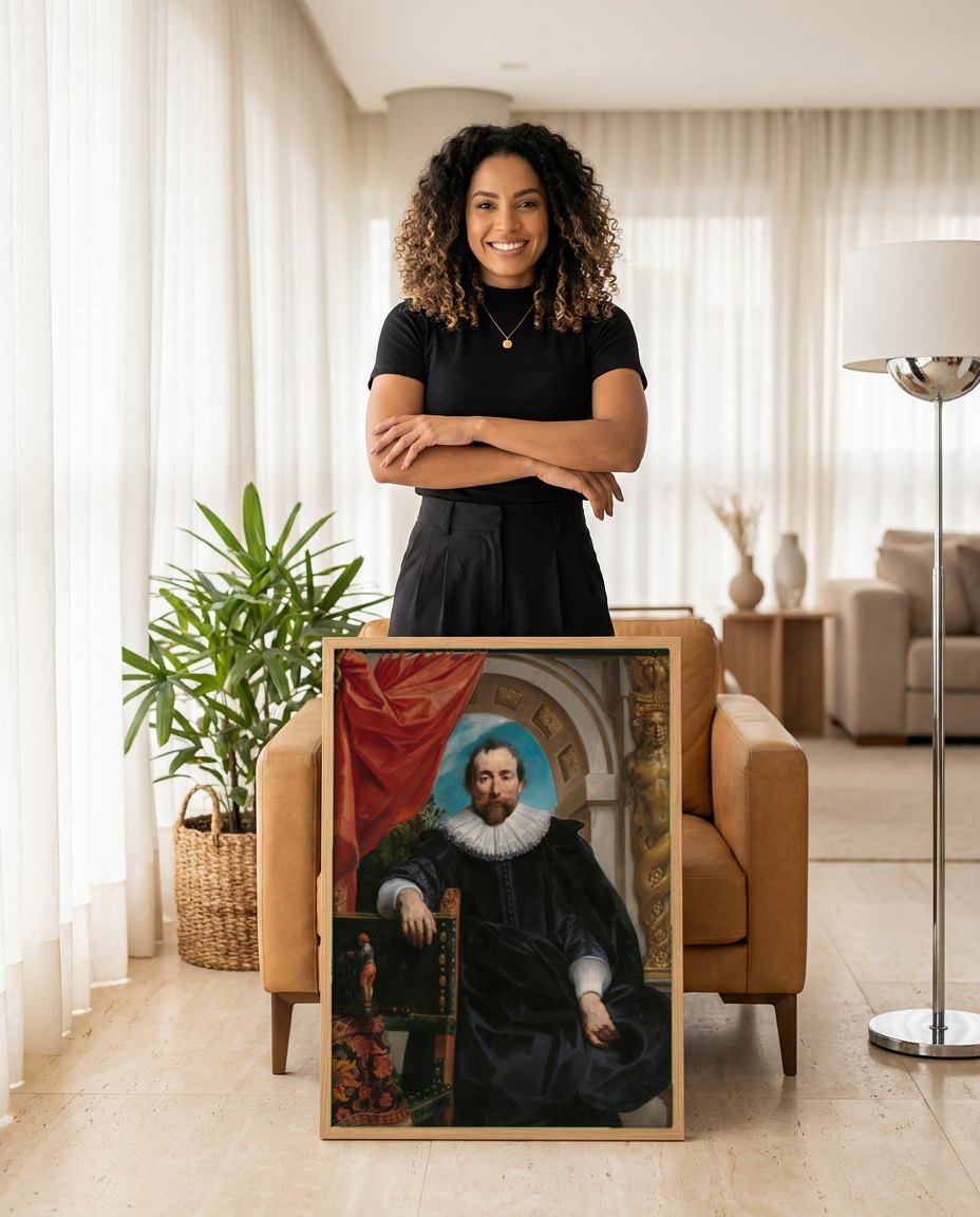 Quadro Decorativo Retrato de Cavalheiro - Jacob Jordaens | modelo apresentando o quadro emoldurado