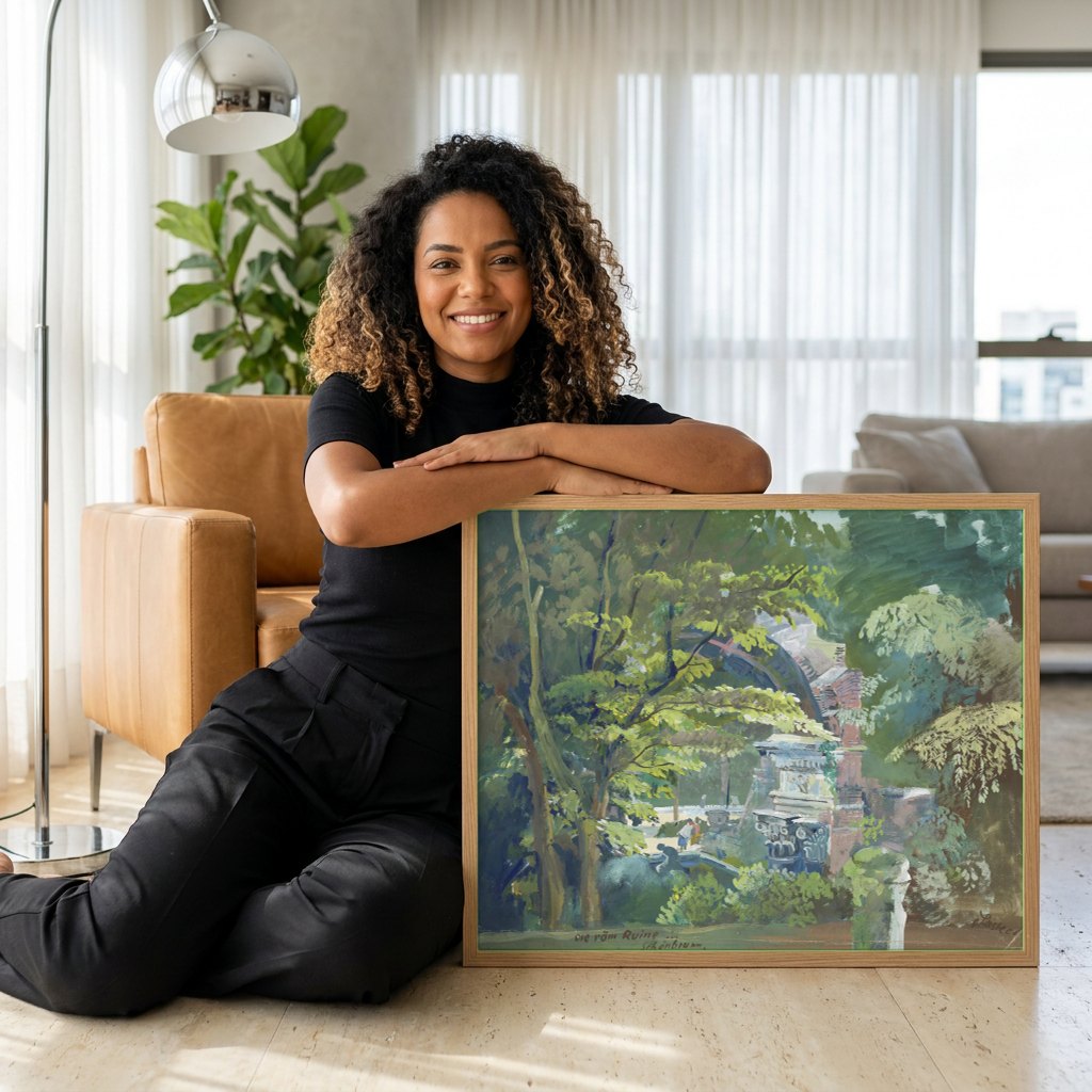 Quadro Decorativo A Ruína Romana em Schönbrunn - Oskar Laske | modelo apresentando o quadro emoldurado