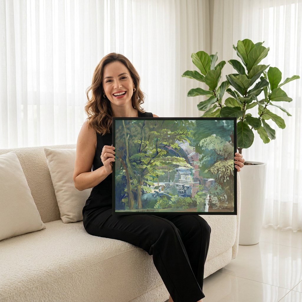 Quadro Decorativo A Ruína Romana em Schönbrunn - Oskar Laske | modelo apresentando o quadro emoldurado