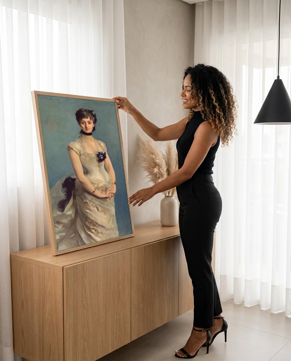 Quadro Decorativo Retrato de Madame X - John Singer Sargent | modelo apresentando o quadro emoldurado