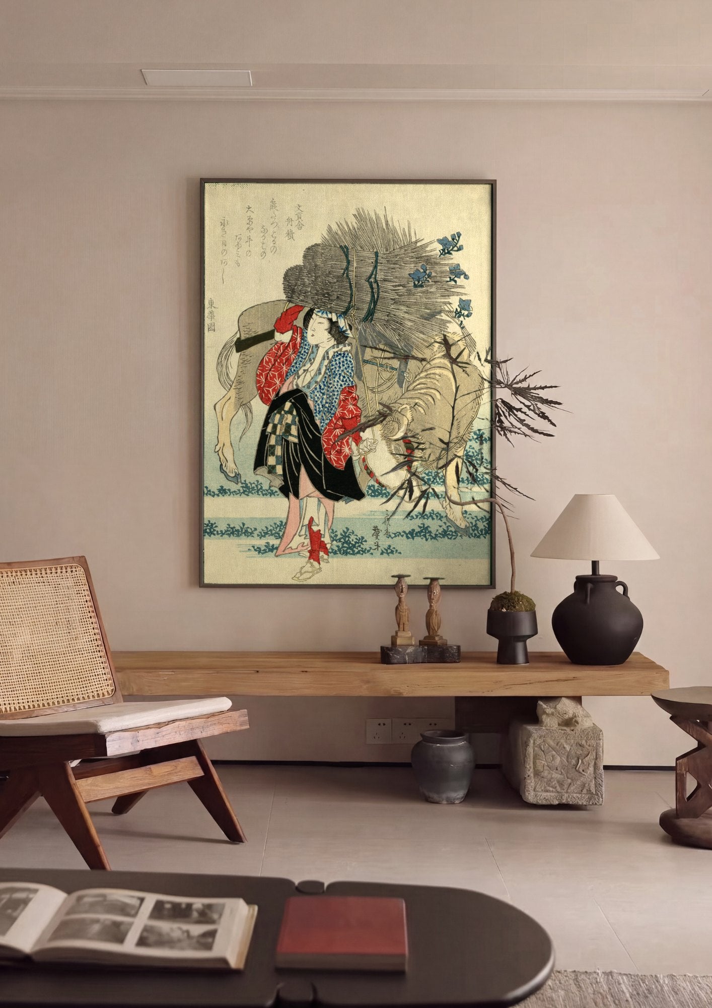 Quadro Decorativo A Mulher e o Cavalo - Hokusai | quadro emoldurado na parede
