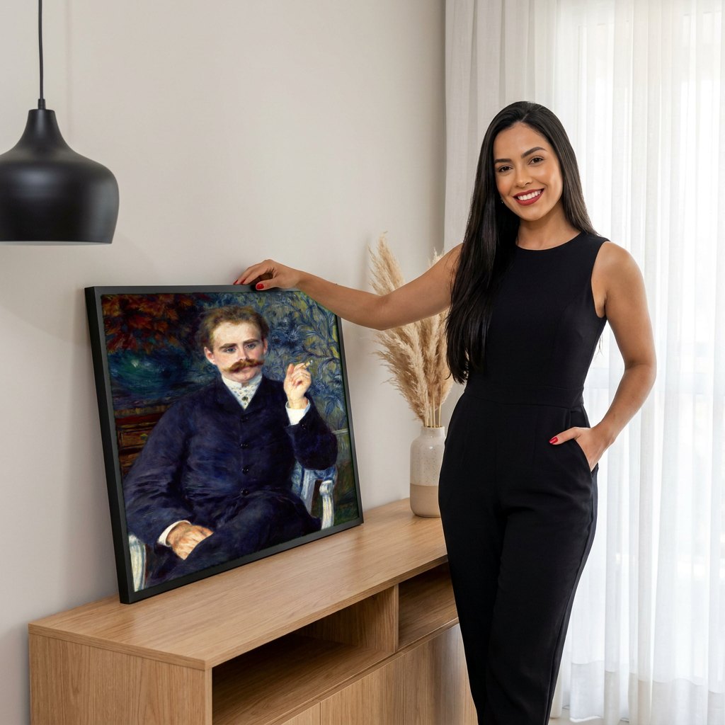Quadro Decorativo Retrato de Monsieur Fournaise - Renoir | modelo apresentando o quadro emoldurado