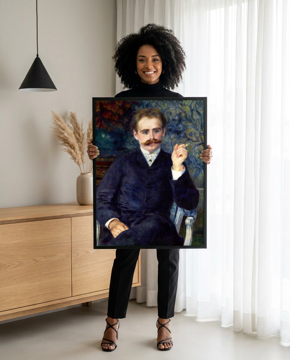 Quadro Decorativo Retrato de Monsieur Fournaise - Renoir | modelo apresentando o quadro emoldurado