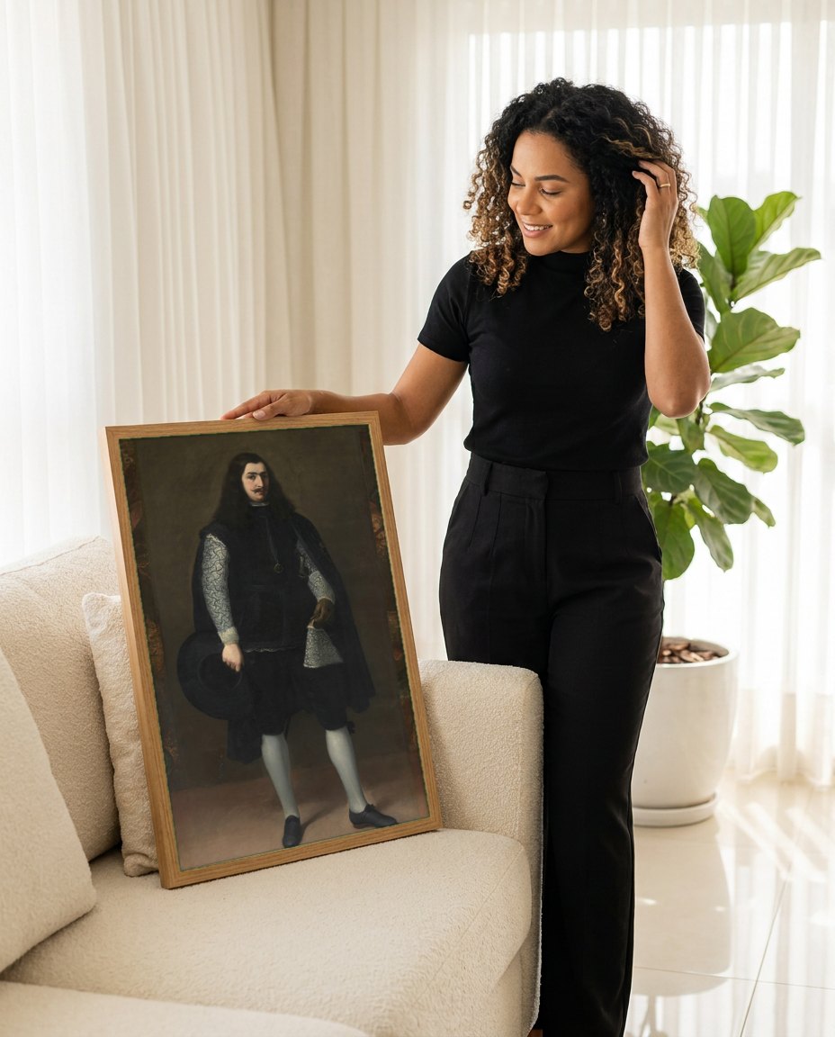 Quadro Decorativo Retrato de Cavalheiro - Murillo | modelo apresentando o quadro emoldurado