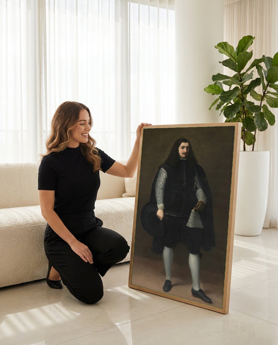 Quadro Decorativo Retrato de Cavalheiro - Murillo | modelo apresentando o quadro emoldurado