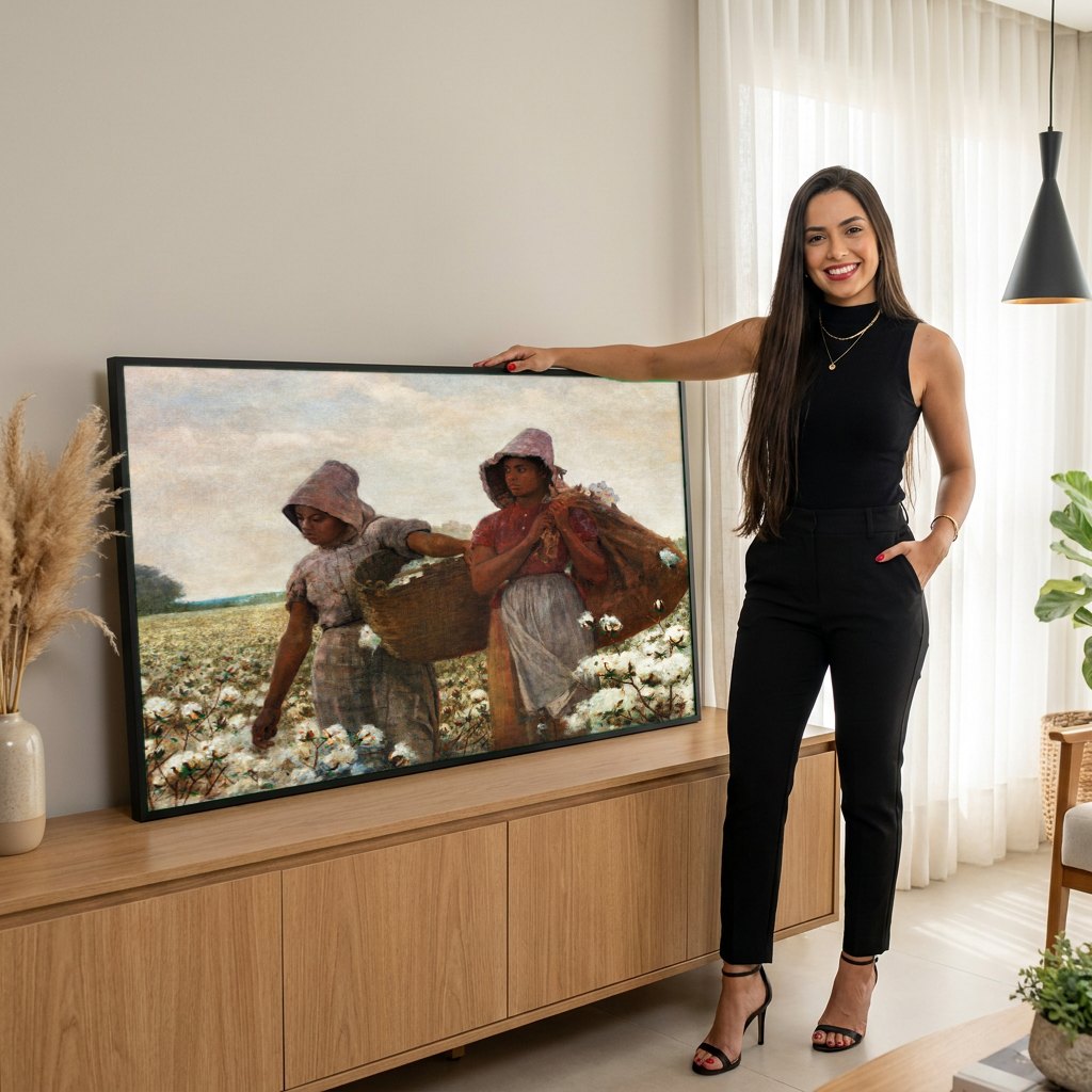 Quadro Decorativo Colheitadeiras de Algodão - Winslow Homer | modelo apresentando o quadro emoldurado