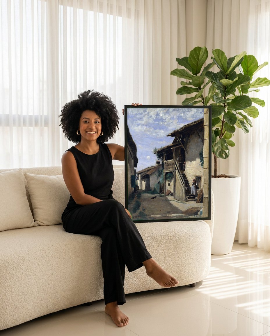 Quadro Decorativo 'Rua em Sin-le-Noble' - Corot | modelo apresentando o quadro emoldurado