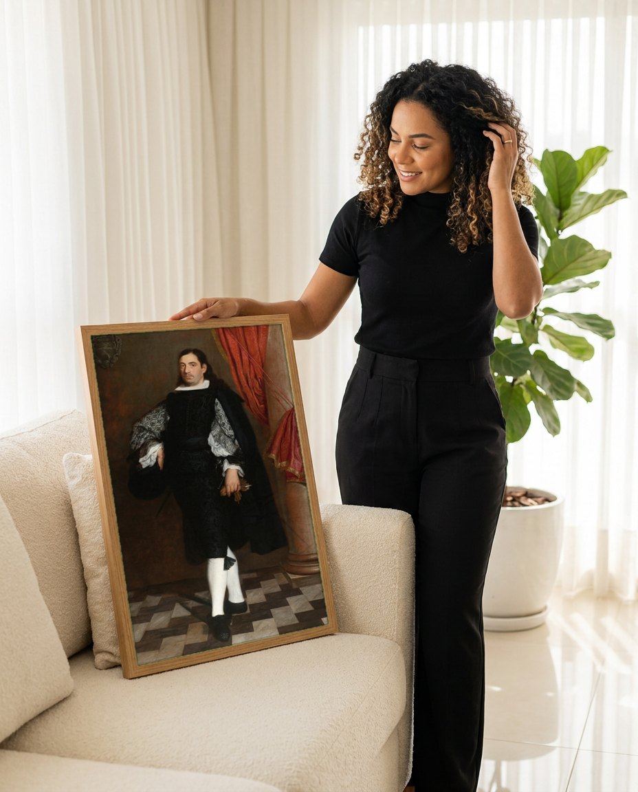 Quadro Decorativo Retrato de Cavalheiro - Murillo | modelo apresentando o quadro emoldurado