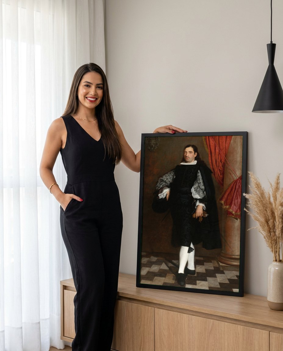 Quadro Decorativo Retrato de Cavalheiro - Murillo | modelo apresentando o quadro emoldurado