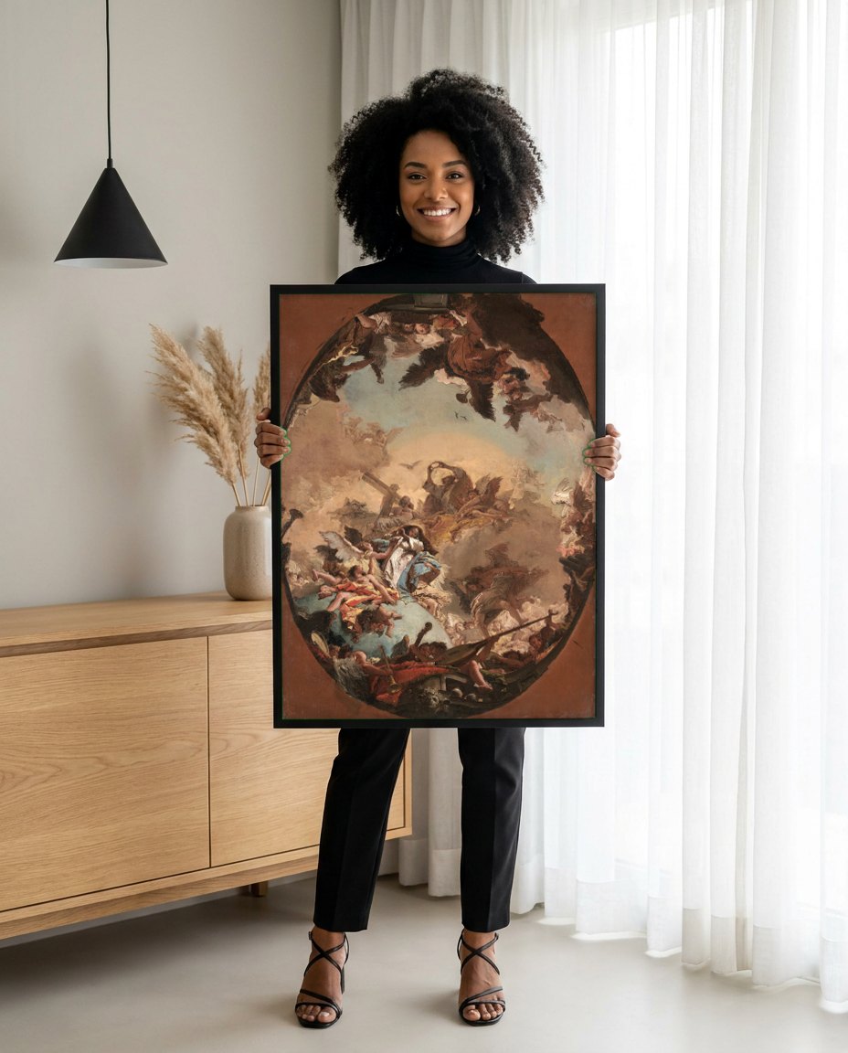 Quadro Decorativo A Glorificação de São Fidélis de Sigmaringa - Tiepolo | modelo apresentando o quadro emoldurado