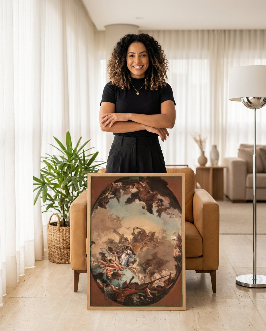 Quadro Decorativo A Glorificação de São Fidélis de Sigmaringa - Tiepolo | modelo apresentando o quadro emoldurado