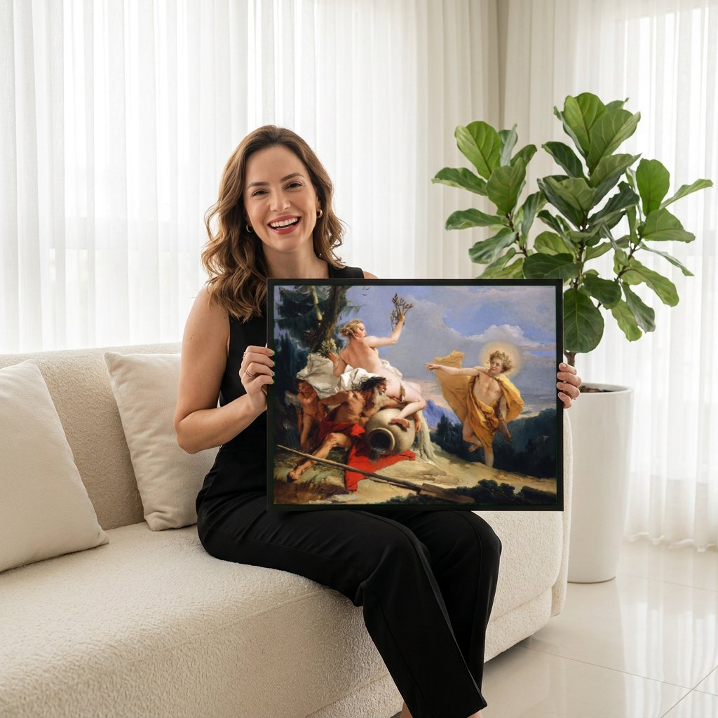 Quadro Decorativo Apolo e Dafne - Tiepolo | modelo apresentando o quadro emoldurado