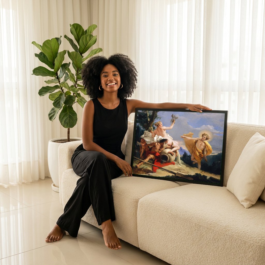 Quadro Decorativo Apolo e Dafne - Tiepolo | modelo apresentando o quadro emoldurado