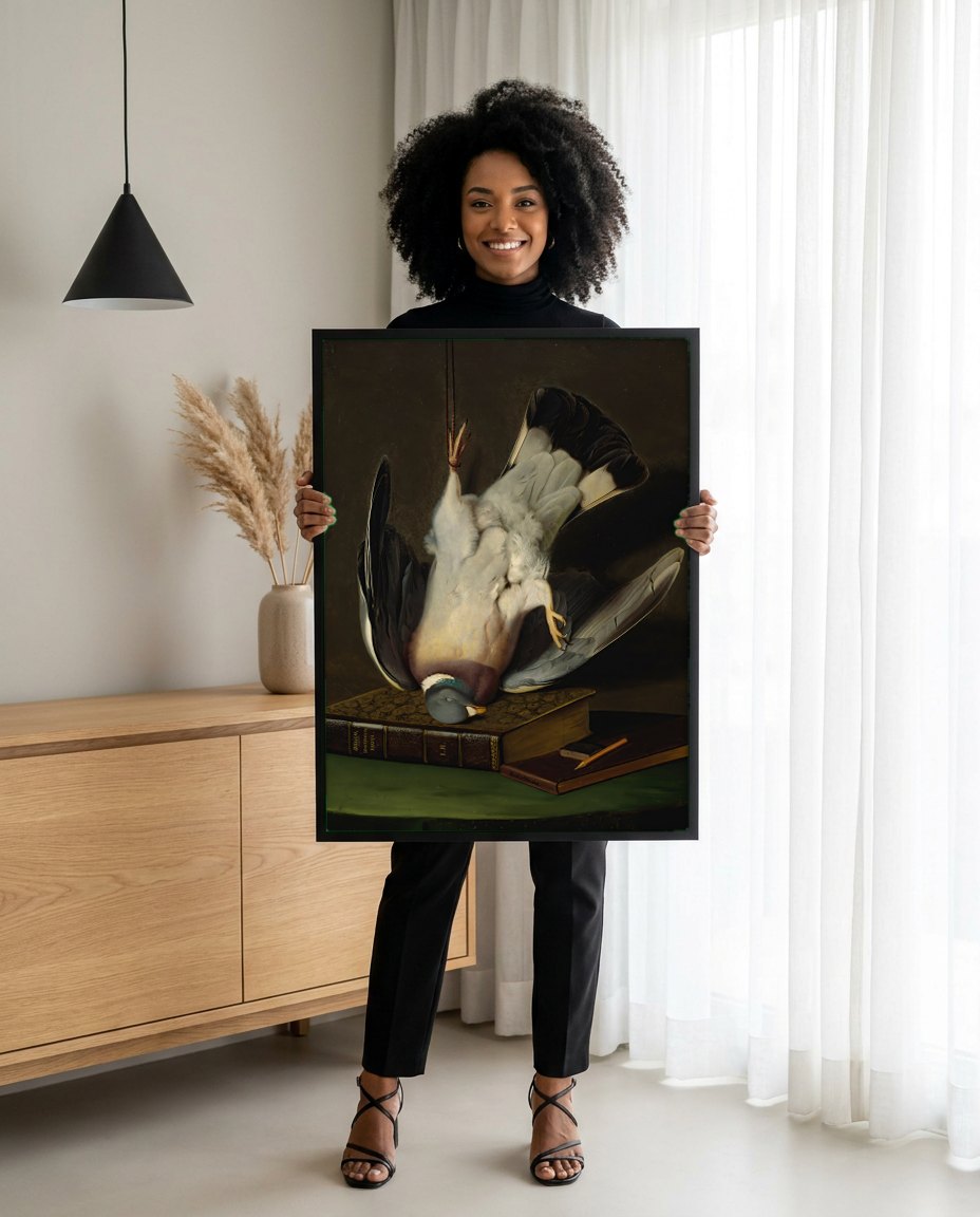 Quadro Decorativo Pombo-torcaz Pendurado - Ferdinand von Wright | modelo apresentando o quadro emoldurado