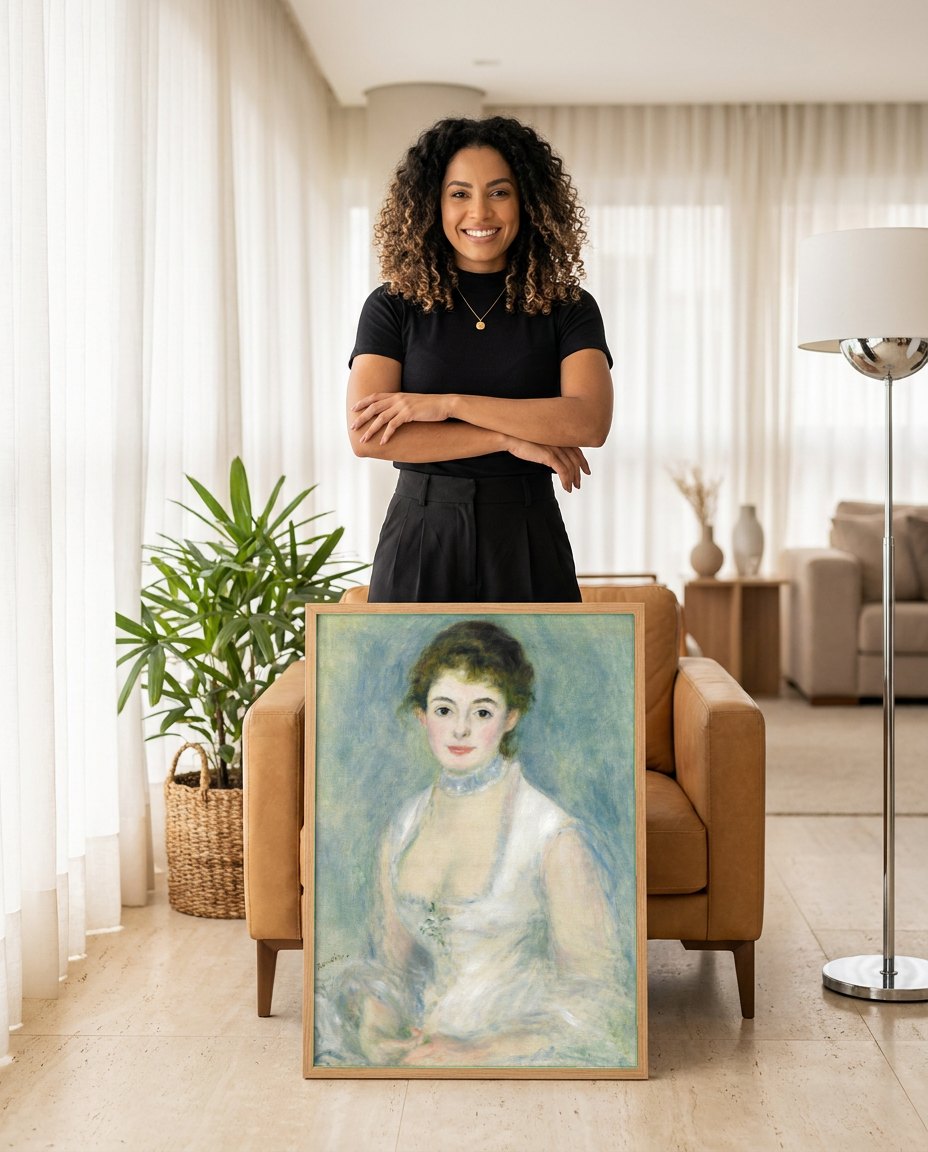 Quadro Decorativo Retrato de Mulher - Renoir | modelo apresentando o quadro emoldurado