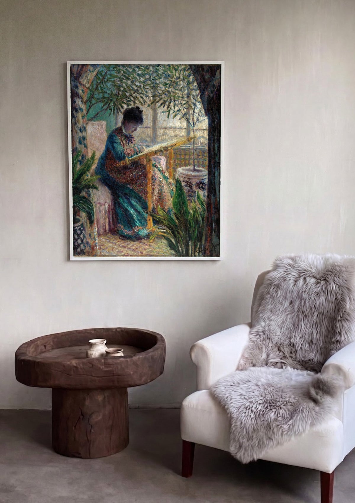 Quadro Decorativo A Bordadeira (Mulher no Jardim) - Claude Monet | quadro emoldurado na parede