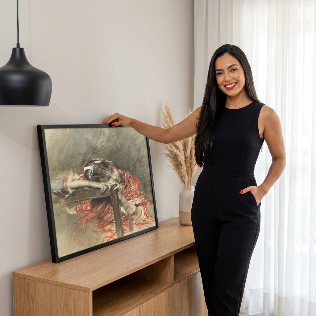 Quadro Decorativo A Mulher na Janela - Giovanni Boldini | modelo apresentando o quadro emoldurado