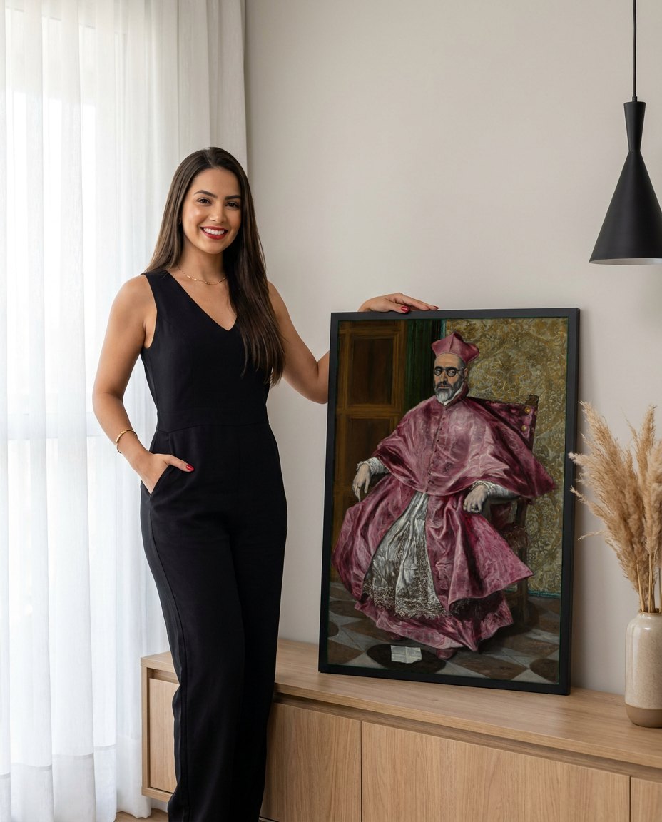 Quadro Decorativo Cardeal Fernando Niño de Guevara - El Greco | modelo apresentando o quadro emoldurado