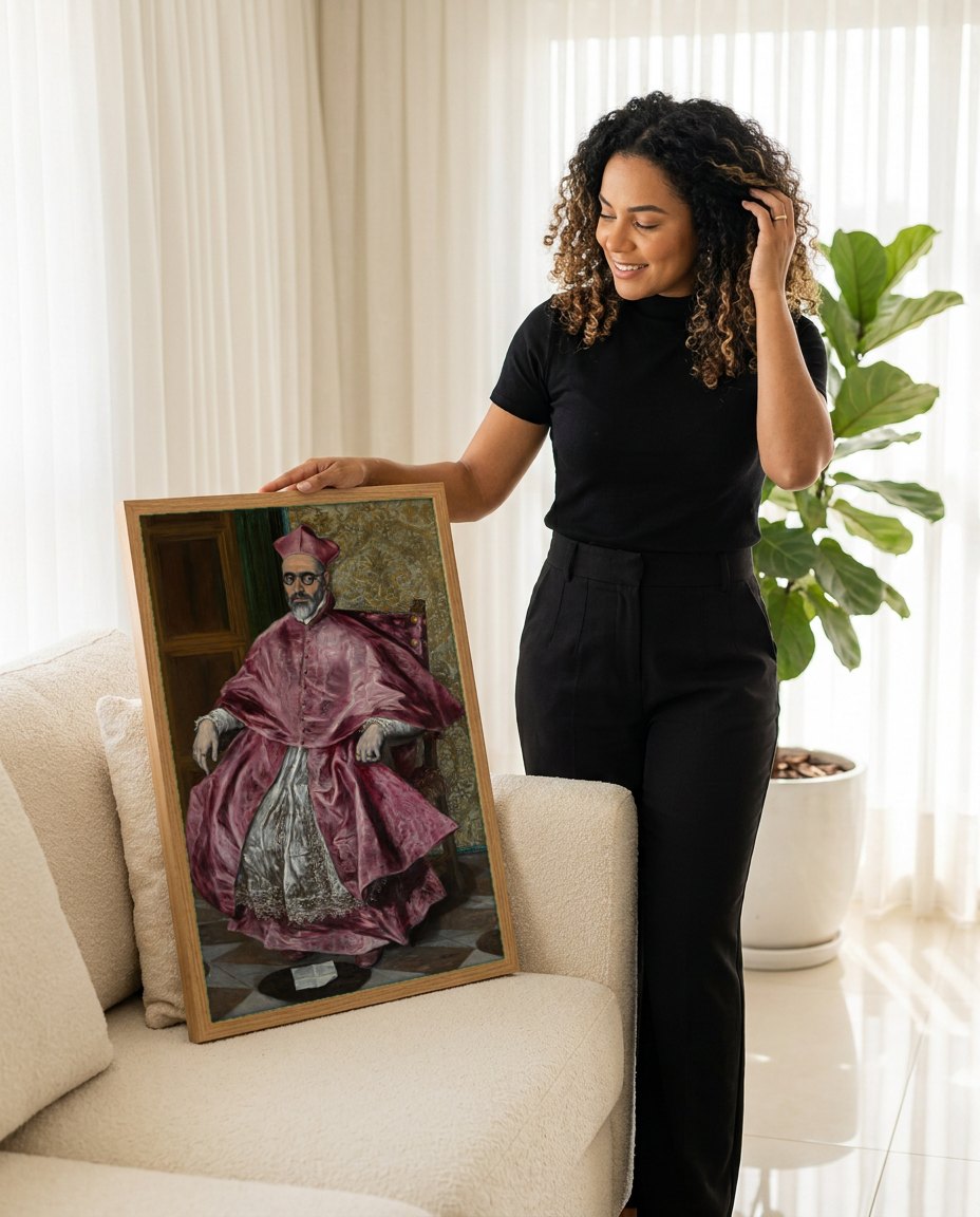 Quadro Decorativo Cardeal Fernando Niño de Guevara - El Greco | modelo apresentando o quadro emoldurado