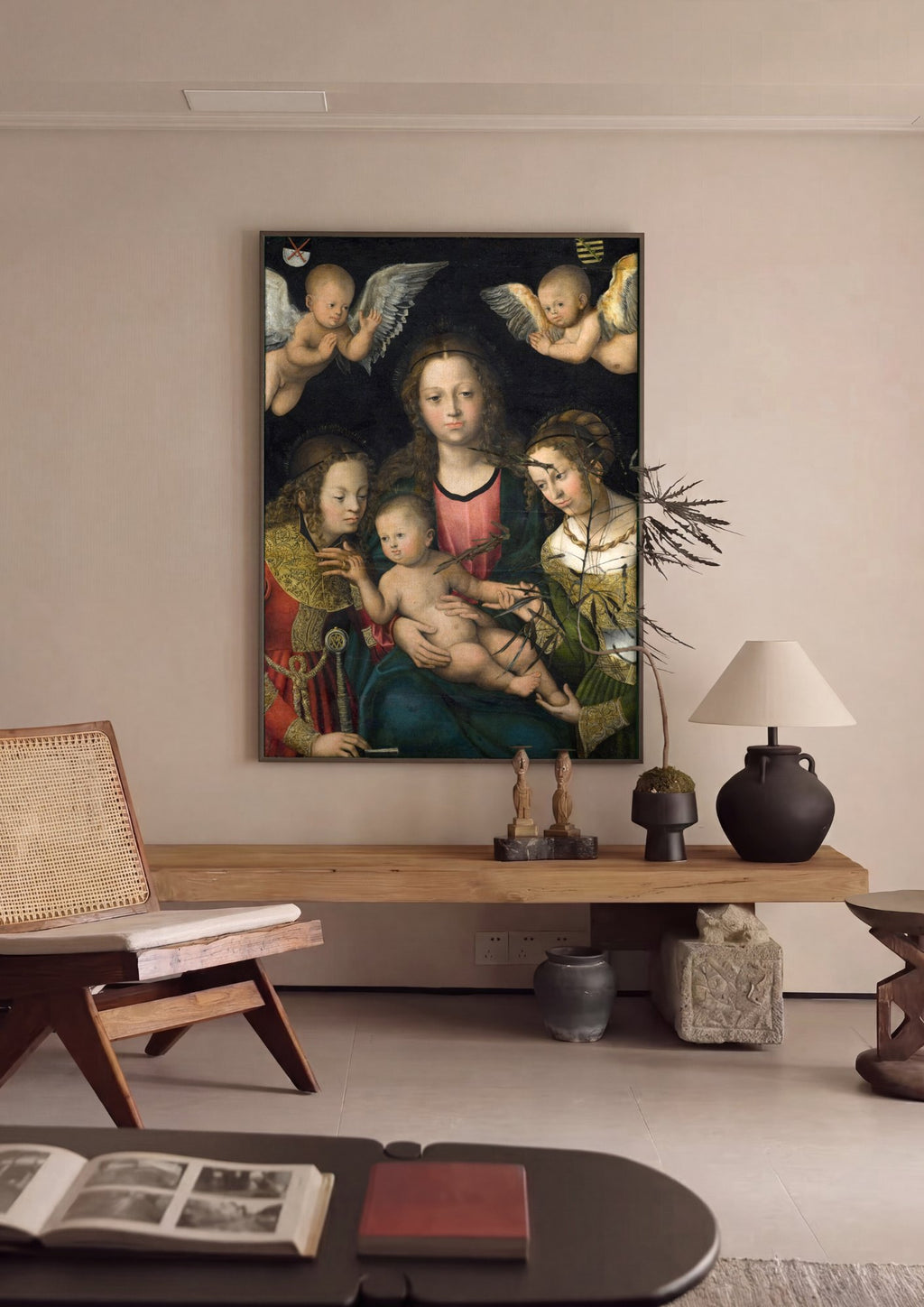 Quadro Decorativo A Virgem e o Menino com Santas - Cranach | quadro emoldurado na parede