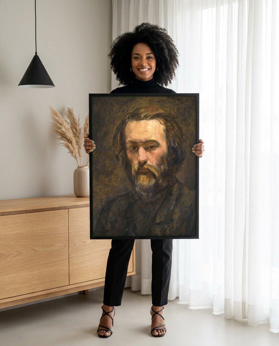 Quadro Decorativo Retrato de um Homem com Barba - Paul Cézanne | modelo apresentando o quadro emoldurado