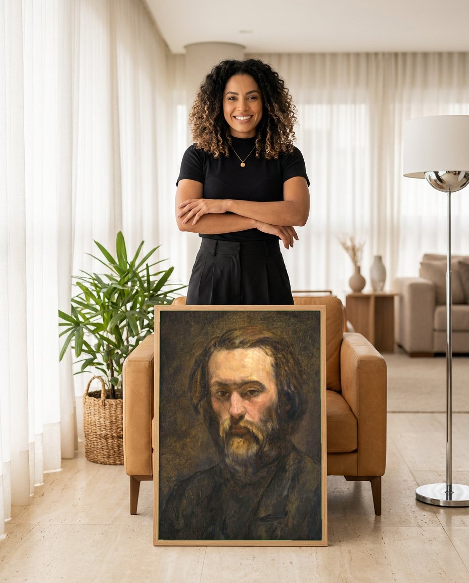 Quadro Decorativo Retrato de um Homem com Barba - Paul Cézanne | modelo apresentando o quadro emoldurado