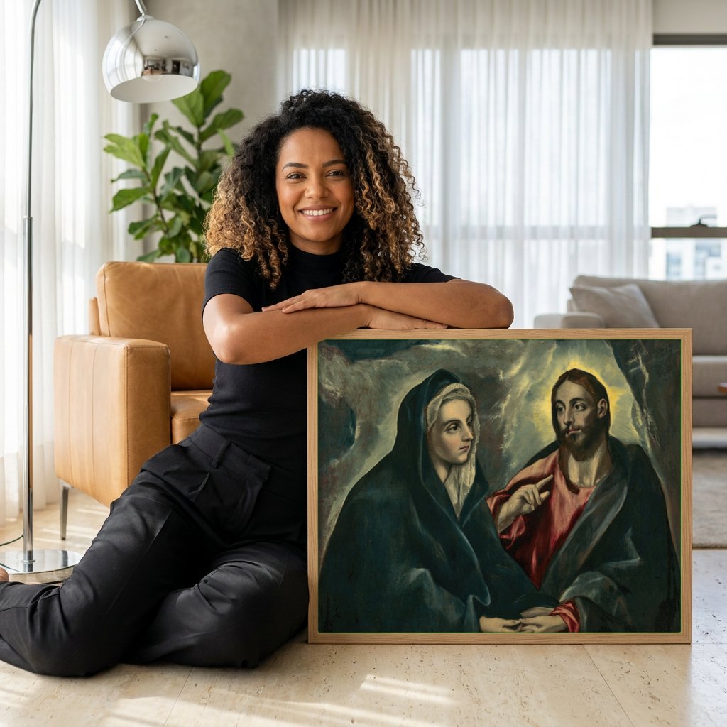 Quadro Decorativo A Anunciação - El Greco | modelo apresentando o quadro emoldurado