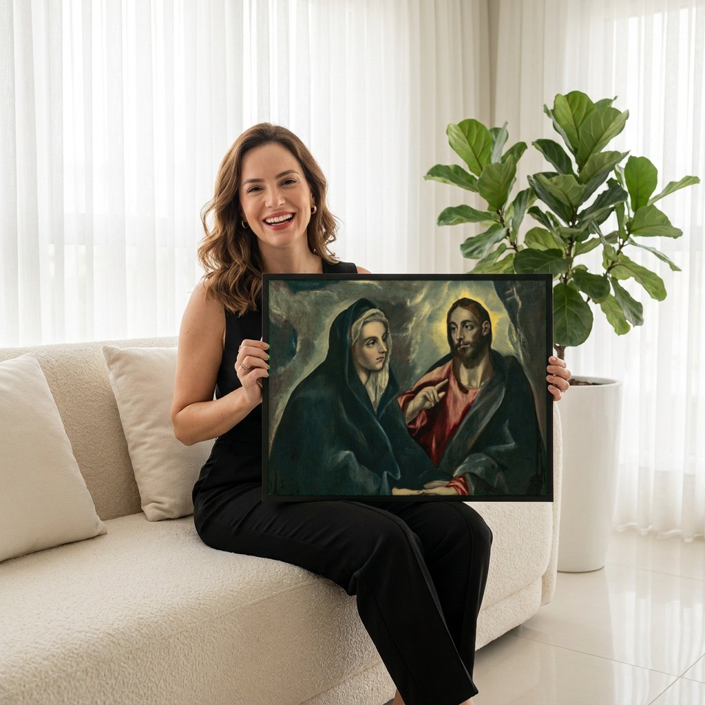 Quadro Decorativo A Anunciação - El Greco | modelo apresentando o quadro emoldurado