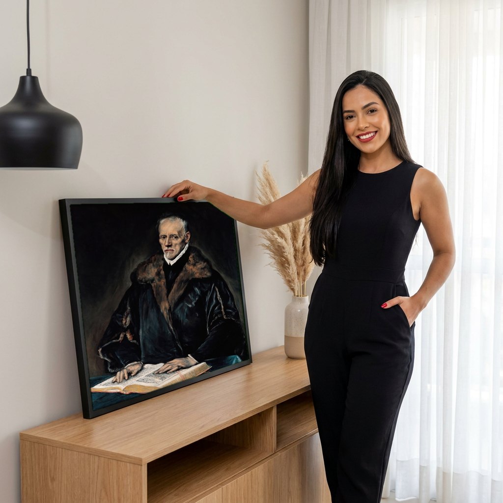 Quadro Decorativo O Cavalheiro da Mão ao Peito - El Greco | modelo apresentando o quadro emoldurado