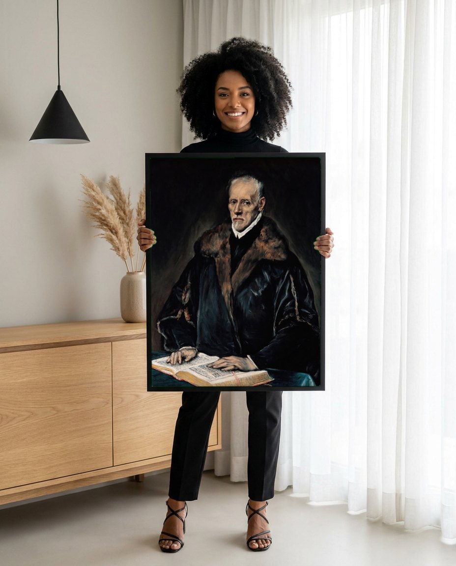 Quadro Decorativo O Cavalheiro da Mão ao Peito - El Greco | modelo apresentando o quadro emoldurado