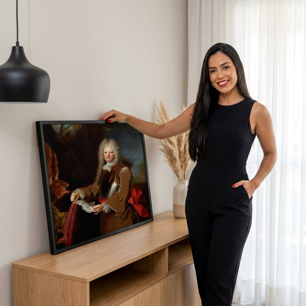 Quadro Decorativo Retrato de Cavalheiro - Nicolas de Largillière | modelo apresentando o quadro emoldurado
