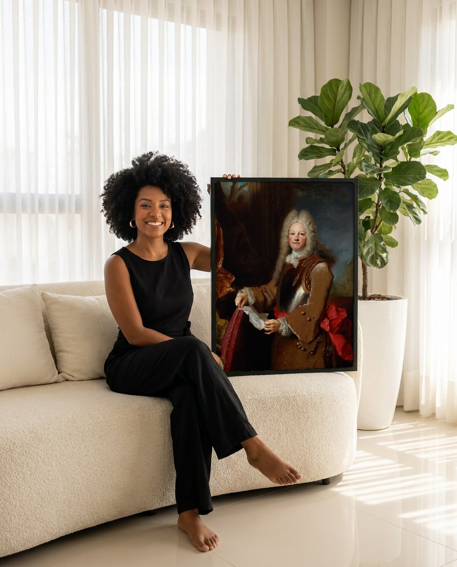 Quadro Decorativo Retrato de Cavalheiro - Nicolas de Largillière | modelo apresentando o quadro emoldurado