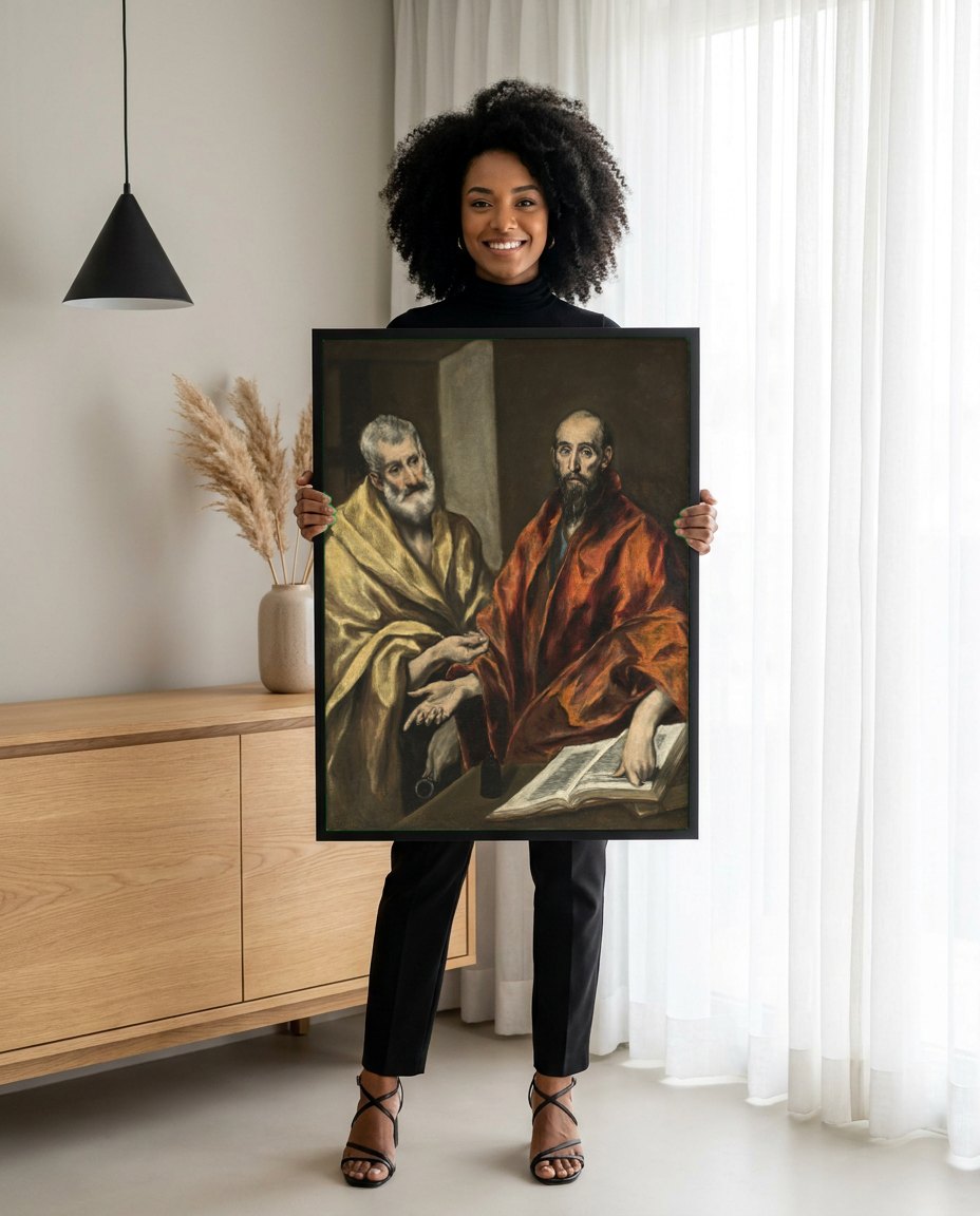 Quadro Decorativo São Pedro e São Paulo - El Greco | modelo apresentando o quadro emoldurado