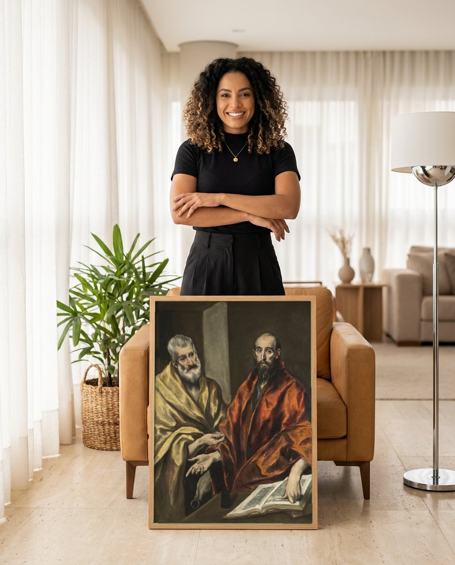 Quadro Decorativo São Pedro e São Paulo - El Greco | modelo apresentando o quadro emoldurado
