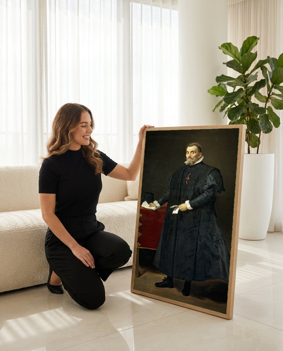 Quadro Decorativo Retrato de Cavalheiro - Diego Velázquez | modelo apresentando o quadro emoldurado