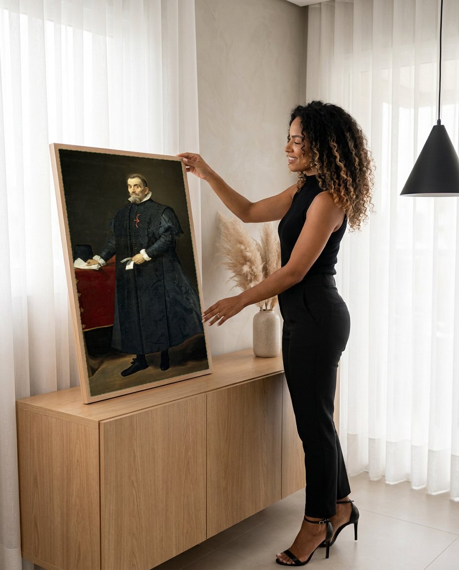Quadro Decorativo Retrato de Cavalheiro - Diego Velázquez | modelo apresentando o quadro emoldurado