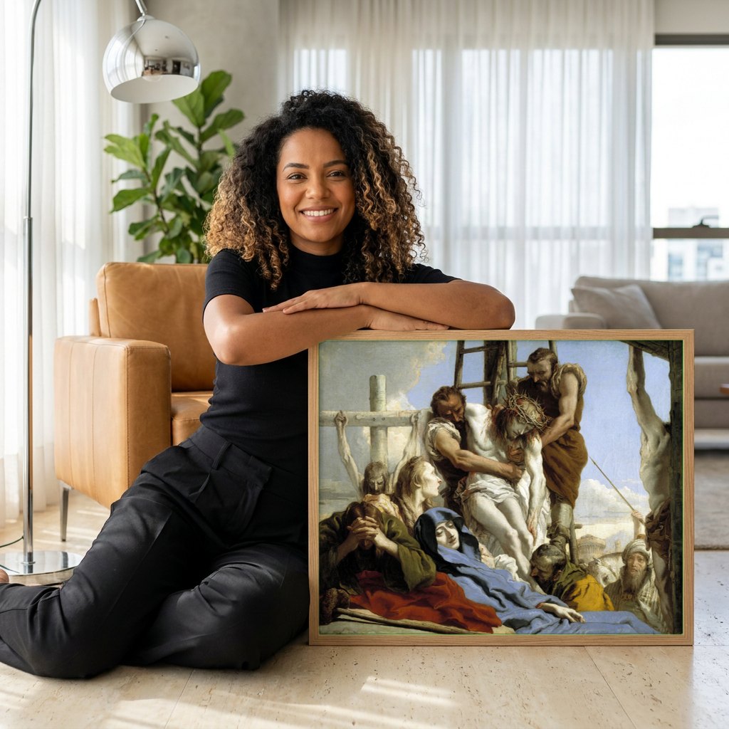 Quadro Decorativo A Deposição de Cristo - G. D. Tiepolo | modelo apresentando o quadro emoldurado
