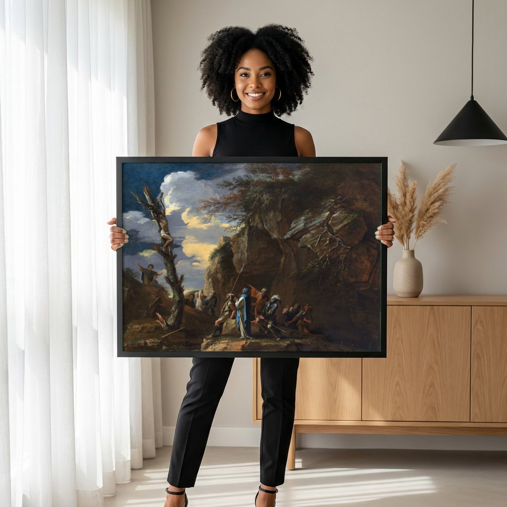 Quadro Decorativo A Crucificação de São Pedro - Salvator Rosa | modelo apresentando o quadro emoldurado