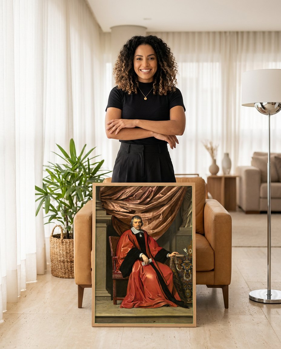 Quadro Decorativo Retrato de Magistrado - Philippe de Champaigne | modelo apresentando o quadro emoldurado
