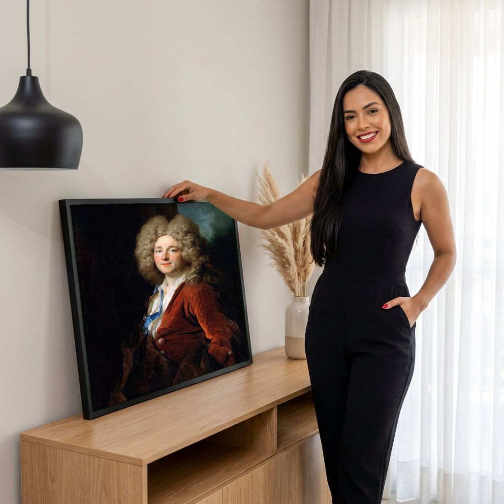 Quadro Decorativo Retrato de Cavalheiro - Nicolas de Largillière | modelo apresentando o quadro emoldurado